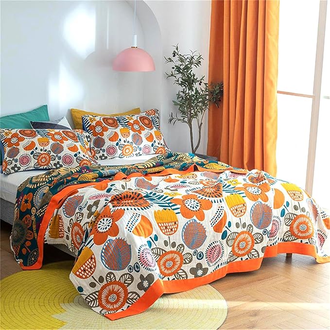 MSGKV Cotton Throw Blanket for Couch Bed 90''x98'', Floral Soft Farmhouse - Image 2