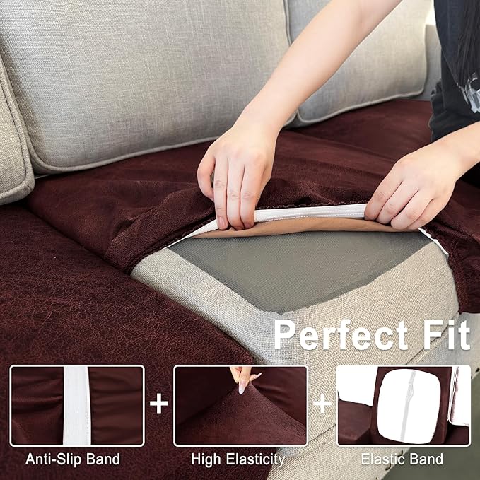 Leather Look Couch Cushion Covers Sofa Seat Slipcovers Sets Couches Furniture - Image 4