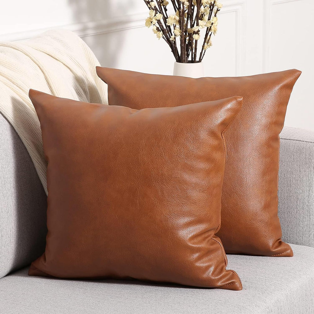 Yaertun Set of 2 Faux Leather Decorative Throw Pillow Covers Modern Solid Out...