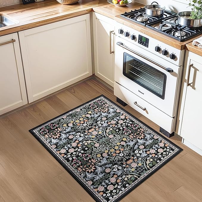 Entryway Rug 2X3 Small Rugs: Floral Washable Door Mat Vintage Soft Low Pile - Image 4