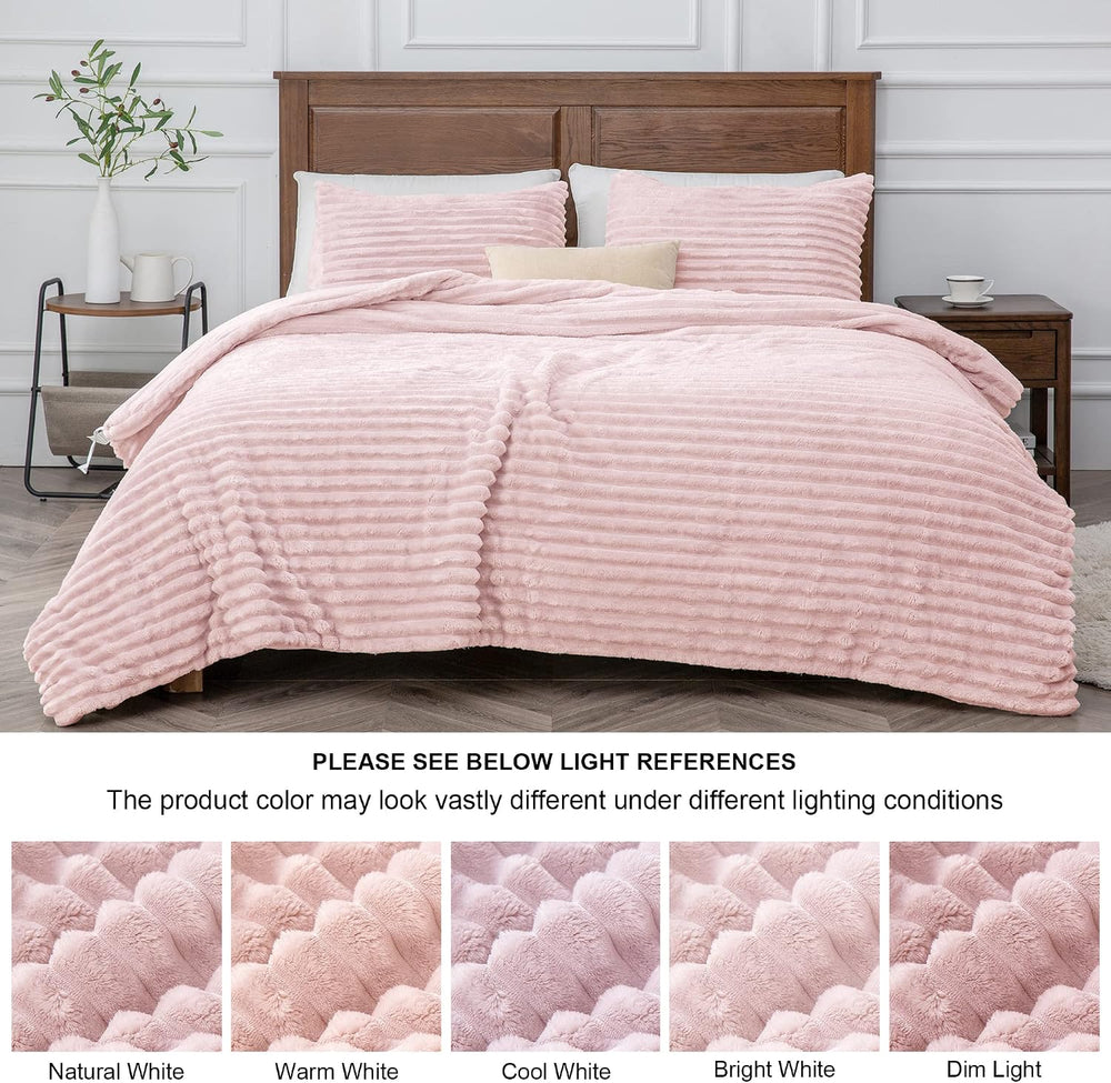 BEDELITE Fleece Queen Comforter Set, Fluffy Bed Set, Pink