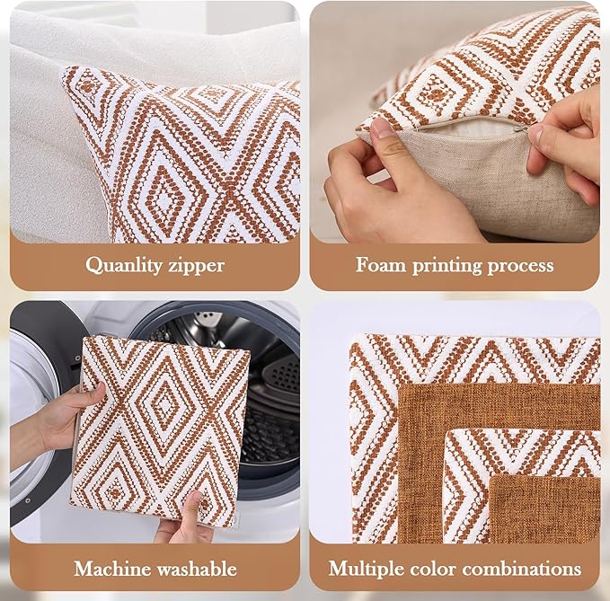 HPUK Decorative Throw Pillow Covers Set of 4 Geometric Design Linen Cushion - Image 4