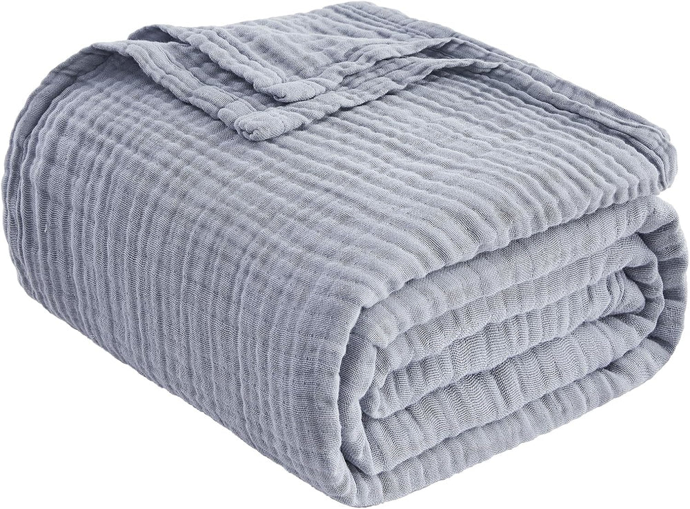 EMME Muslin Blankets Adults Large Throw Blanket Couch Dusty Blue 50" x 7...