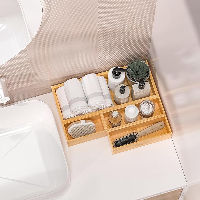 Kitchen Drawer Organizer Bins, Stackable Bamboo Deep Drawer Organizer - Image 4