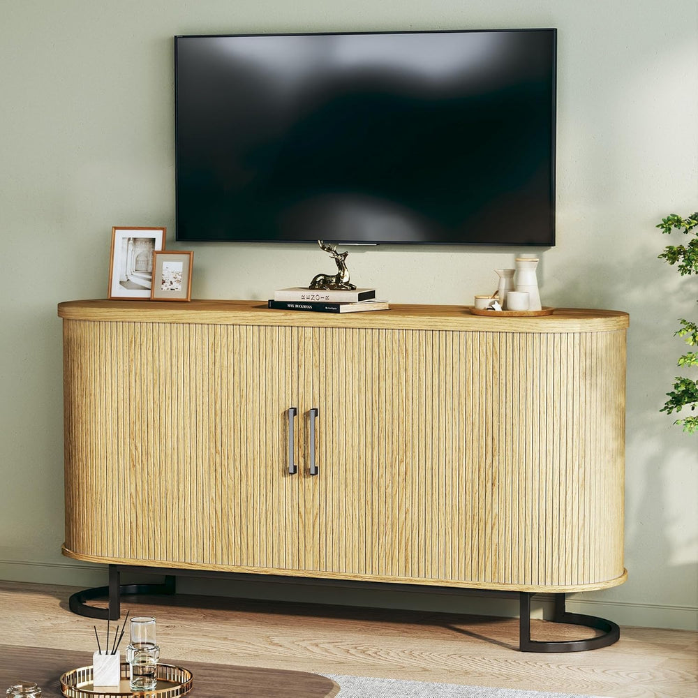 HUAHUU Sideboard Buffet Cabinet with Storage, 54.3" Fluted Tambour, Adju...