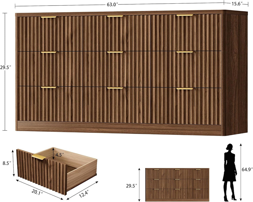 63" Dresser for Bedroom with 9 Drawers, Modern Dressers & Chest of D...