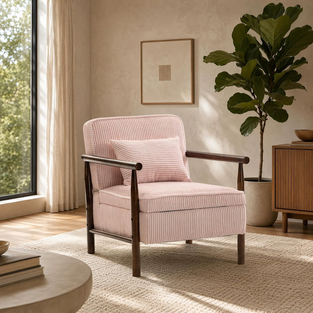 Komene Mid Century Modern Storage Chair with Ottoman, Upholstered Accent Armc...