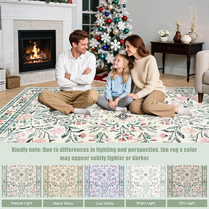 8x10 Area Rugs for Living Room: Floral Washable Rug Vintage Large Soft Boho - Image 9