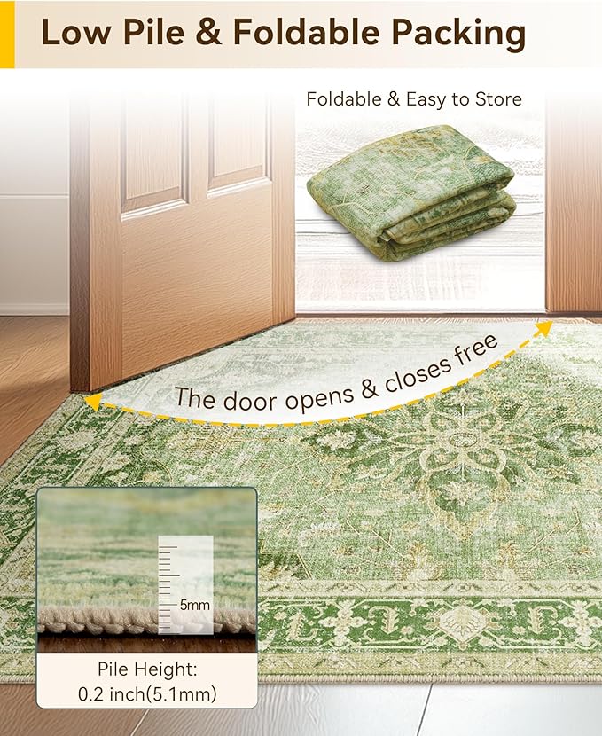 Area Rugs 3'x5' Washable Non-Slip, Floral Vintage Distress Print Pattern - Image 7