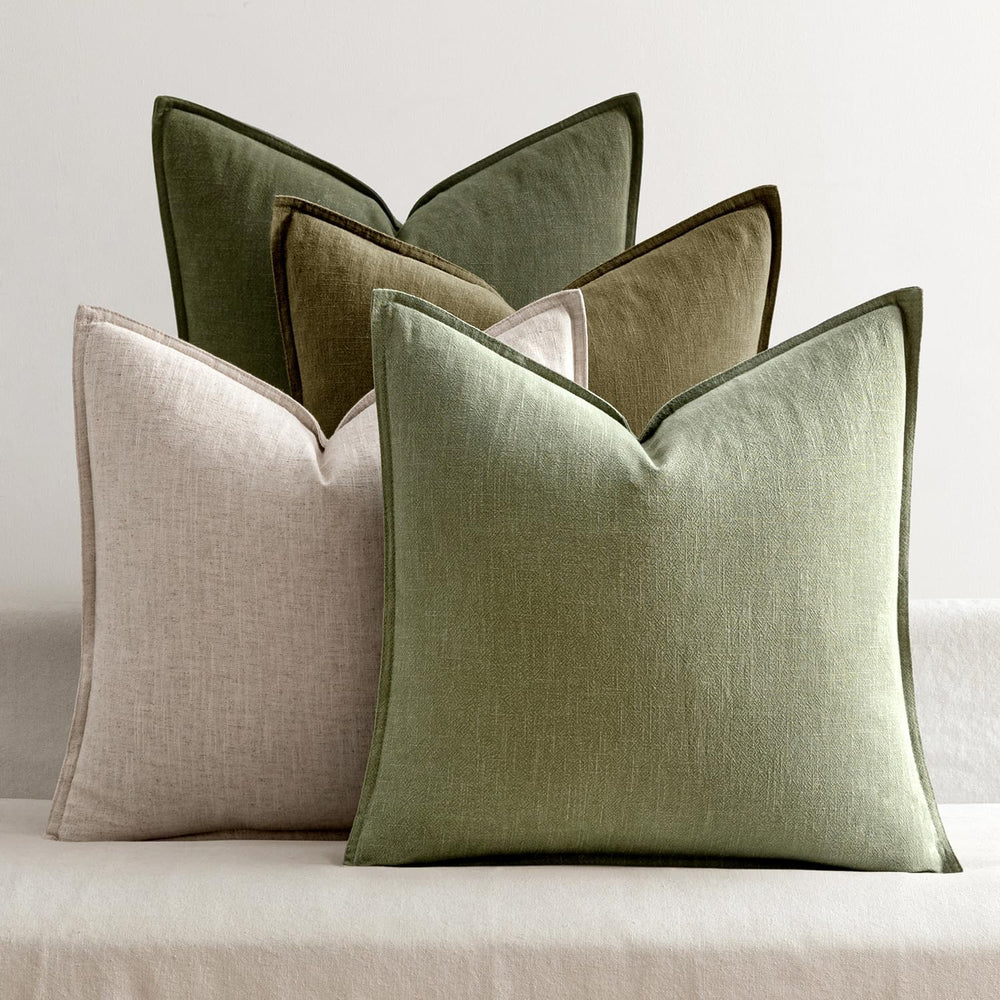 MIULEE Green and White Pillow Covers Pack of 4 Decorative Natural Solid Throw