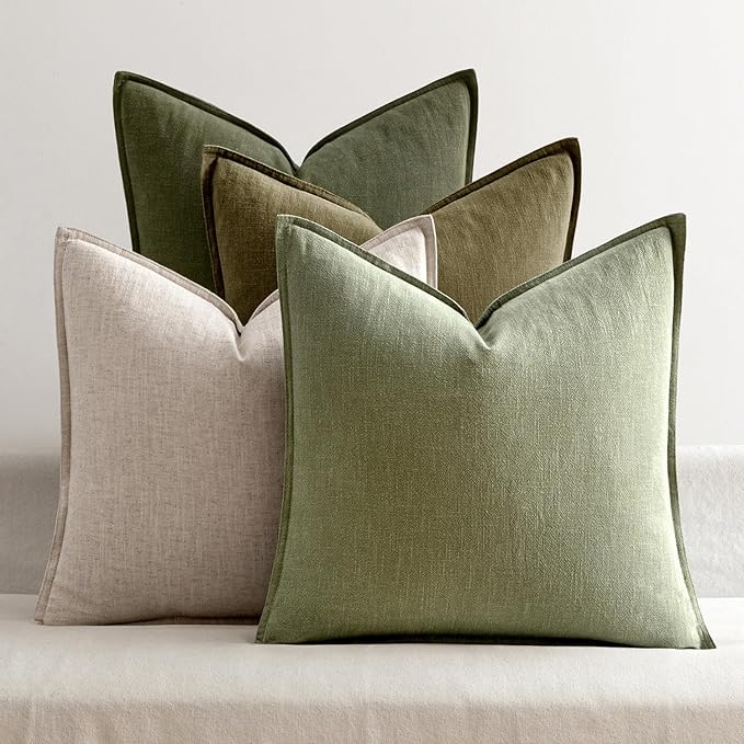 MIULEE Green and White Pillow Covers Pack of 4 Decorative Natural Solid Throw by MIULEE