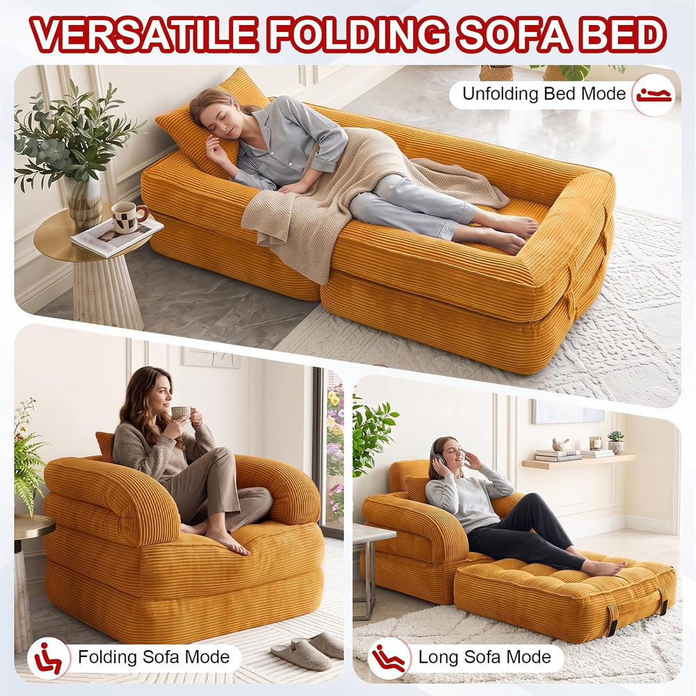 Folding Sofa Bed, Convertible Sleeper Chair with Pillow for Bedroom