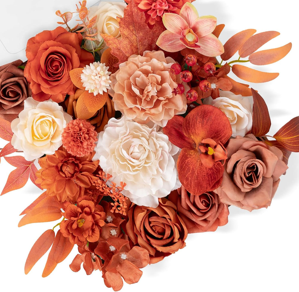 TINGE TIME Fall Wedding Artificial Flowers Combo, Orange & Cream Roses
