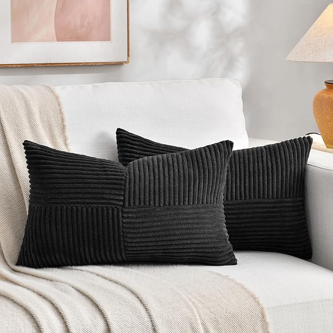 Fancy Homi 2 Packs Black Lumbar Decorative Throw Pillow Covers 16x32 Inch by Fancy+Homi