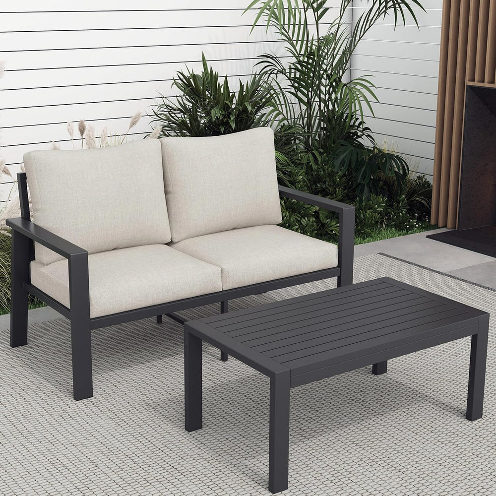 Aluminum Outdoor Loveseat with Coffee Table Small Furniture Patio Love Seat C...