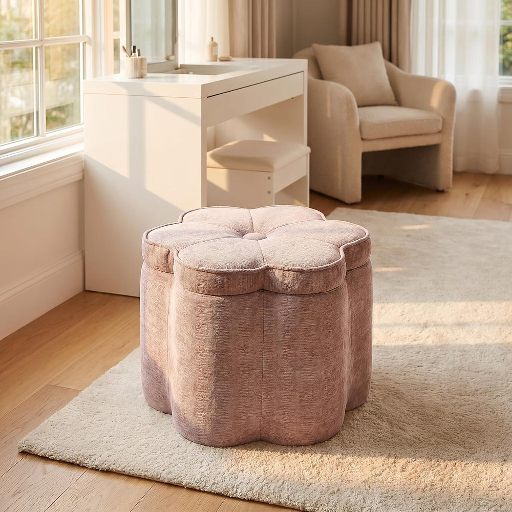 Crestview Collection 14.5" H Pink Flower Storage Ottoman,Sandy Pink | Ch...
