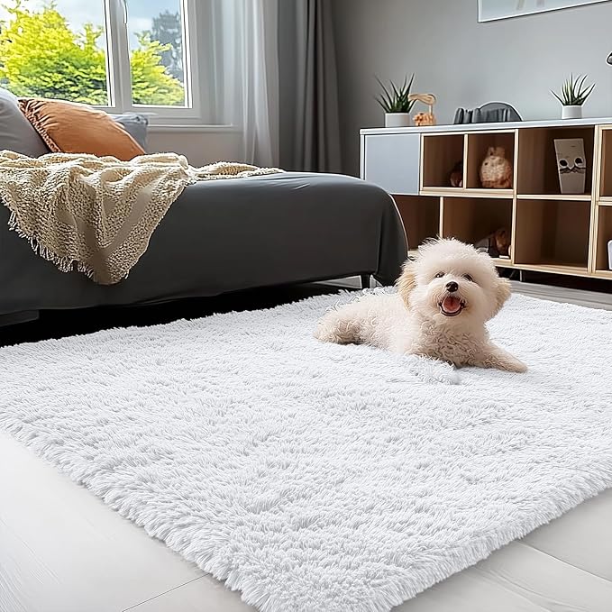 OLANLY 4x4 Machine Washable Accent Rug, Soft Fluffy Shaggy Area Rug by OLANLY