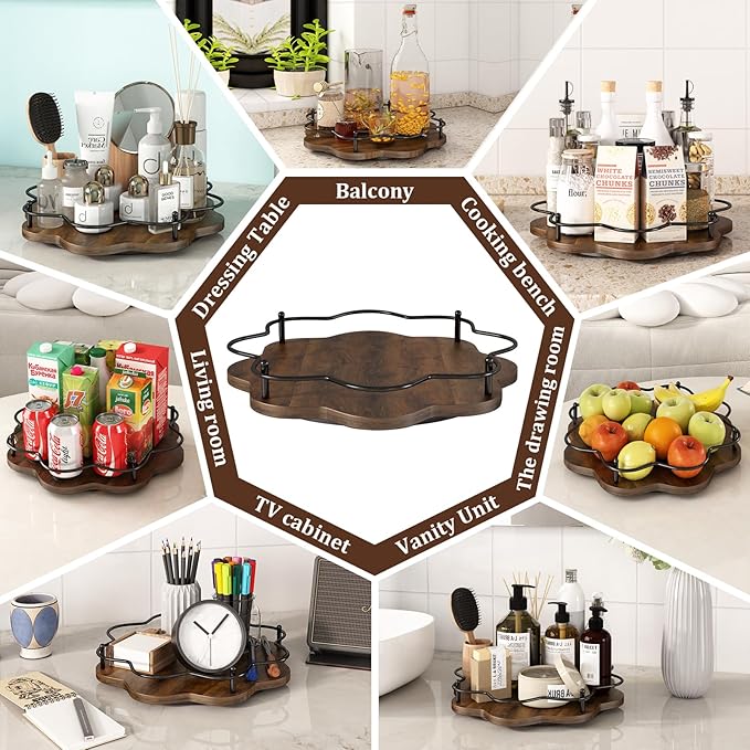 12" Lazy Susan Turntable Organizer, Round Wooden Lazy Susan Organization and - Image 4