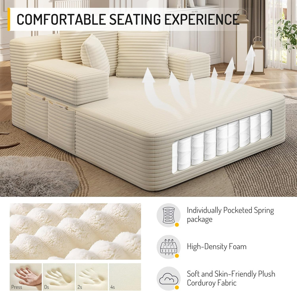 Oversized Boneless Chaise Lounge Chair Indoor, 60”,White | Corduroy Convertib...