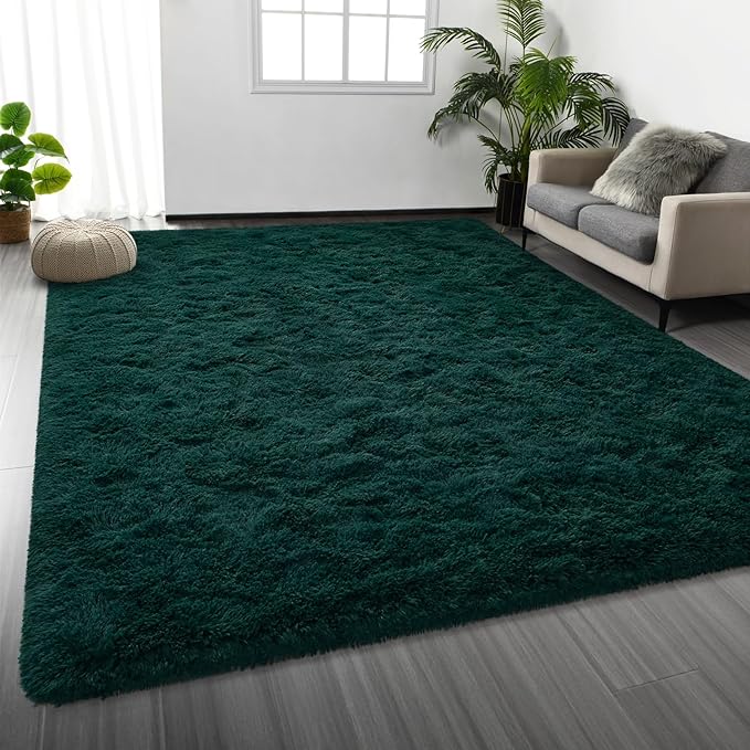 Deerhoo Soft Deep Green Area Rug Shaggy Rugs Fluffy Carpets by Deerhoo