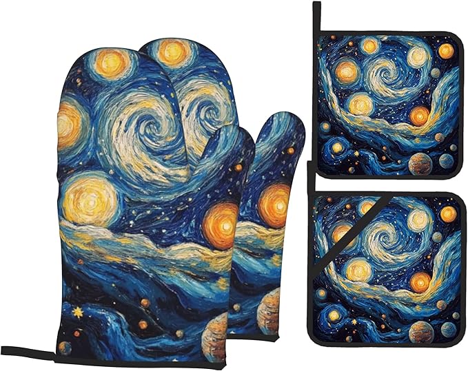 Abstract Starsky Oven Mitts & Potholder Set of 4 by Unknown