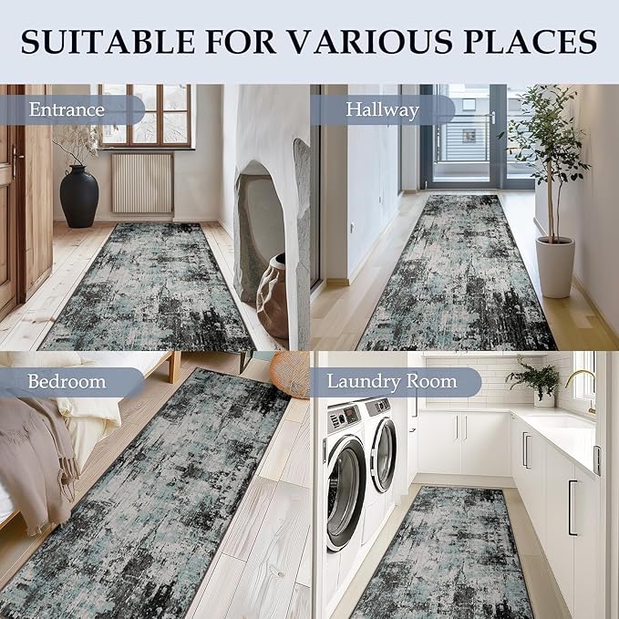 Washable Area Rugs 2'x10' Non-Slip Modern Abstract Soft - Image 3