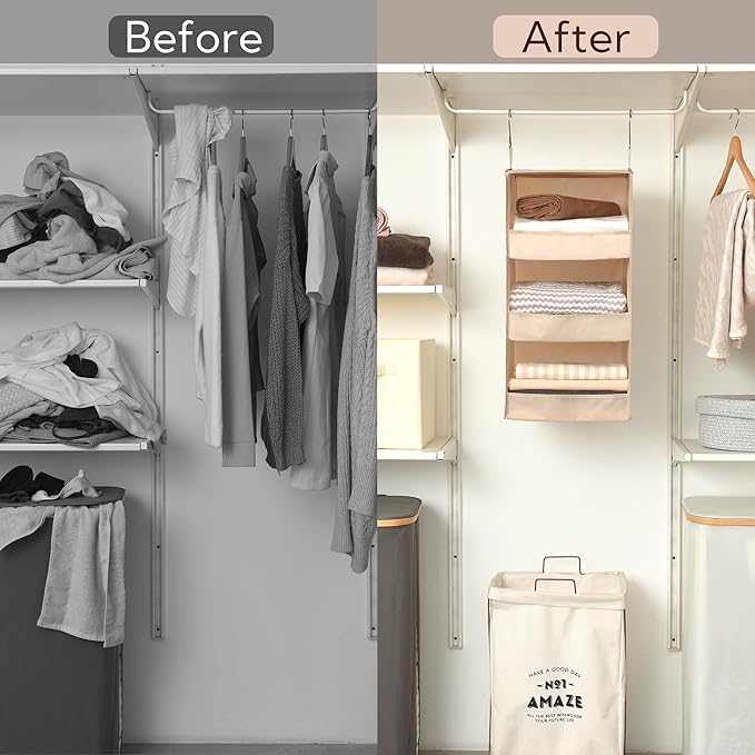 GRANNY SAYS 3-Shelf Hanging Closet Organizer, Khaki Closet Storage Hanging - Image 7