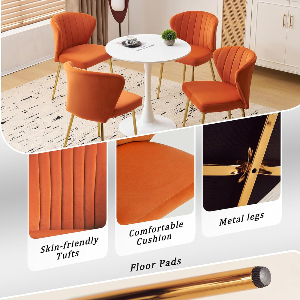 Velvet Dining Chairs Set of 2, Modern Upholstered Vanity Chairs with Golden M...