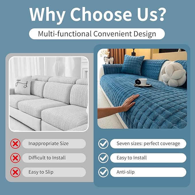 Velvet Couch Cover, Plush Sectional Sofa Cover Washable, Anti Slip Sofa - Image 3