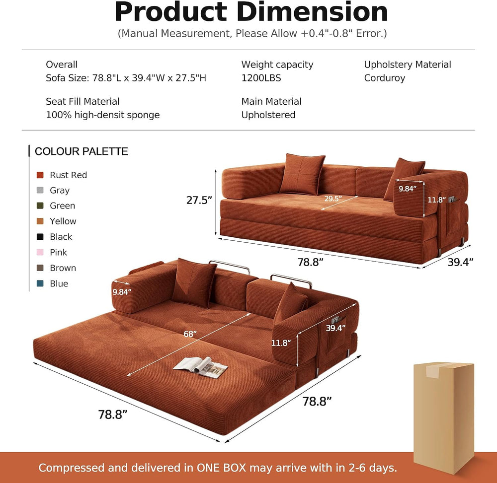MoonSpeak 78.8'' Futon Sofa Bed, Boneless Couches for Living Room