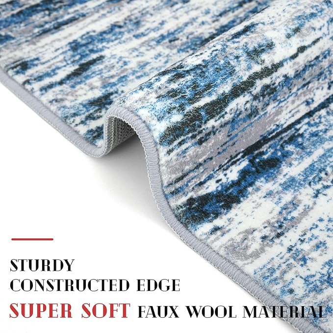 Lansny Modern Abstract 8x10 Large Machine Washable Living Room Rug Non-Slip - Image 5
