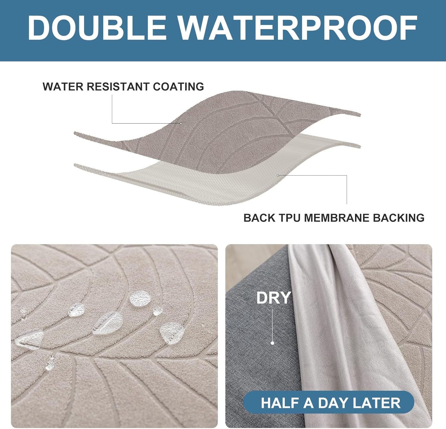 Waterproof Dining Chair Covers Set of 6 Parsons Chair Slipcovers | Double Waterproof Protection,Stretch Fit,Textured Jacquard Pattern,Machine Washable,Fits Large Parsons,Kitchen,Pet Friendly