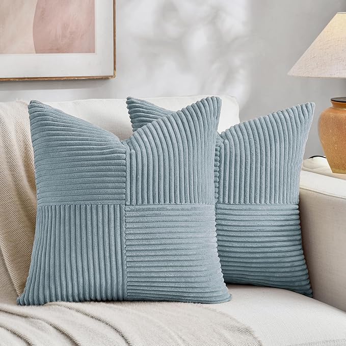 Fancy Homi Set of 2 Light Blue Decorative Throw Pillow Covers 16x16 Inch by Fancy+Homi