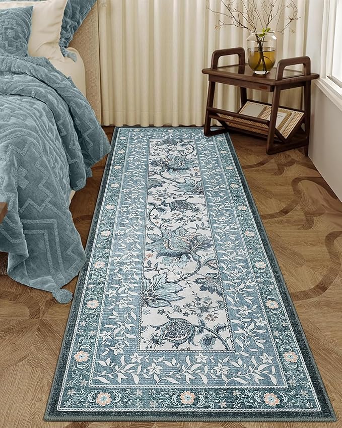 GarveeHome Provence Misty Blue 2.5 x 8 Washable Kitchen Runner Rugs Non Slip - Image 3