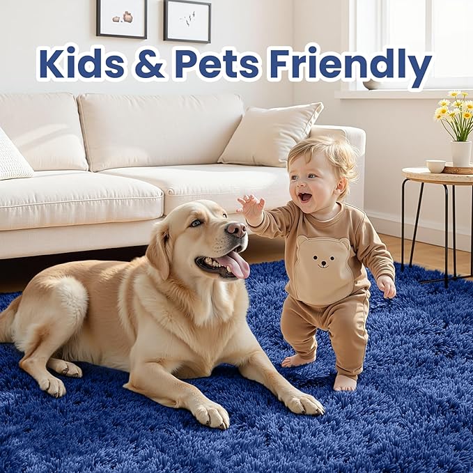 5x8 Area Rugs for Living Room: Soft Fluffy Shag Blue Rugs for Bedroom, Non Slip - Image 4