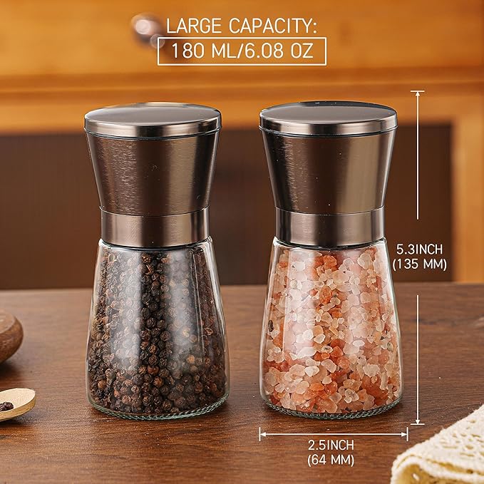 DAVIMADE Metal Bronze Salt and Pepper Grinder Set of 2，Manual Refillable - Image 2
