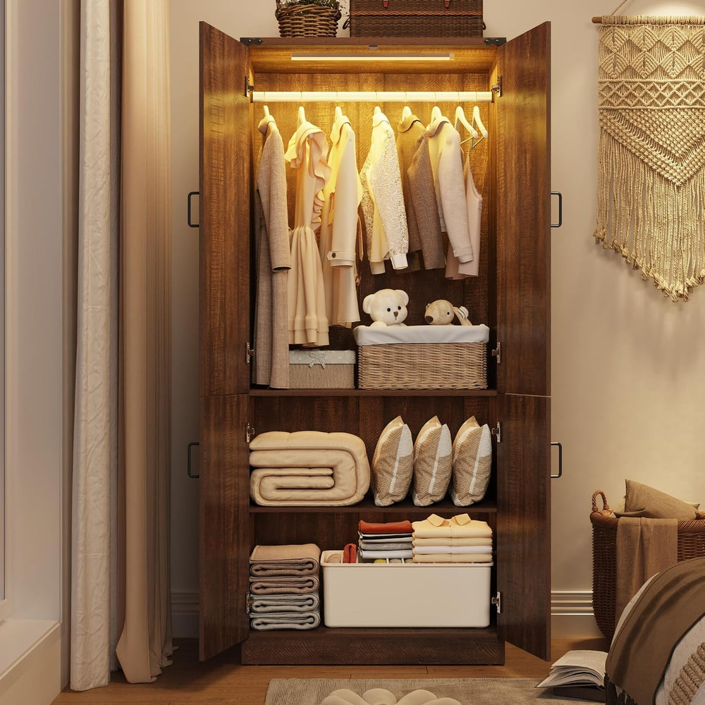75" Tall Farmhouse 2 Doors Armoire Wardrobe Closet with LED,Freestanding...