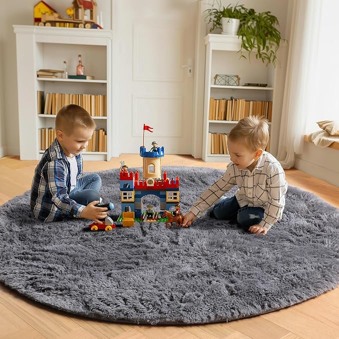 ONASAR Grey Round Rugs 8ft for Living Room, Fluffy Bedroom Circle Area Rug - Image 4
