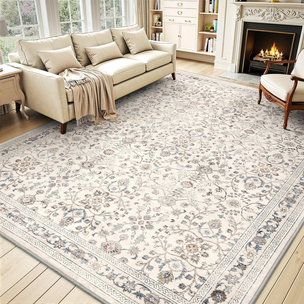 MontVoo-Vintage Area Rug 8X10 Beige for Living Room - Soft Distressed Printed...