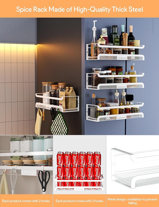 Spice Rack Wall Mount with Hooks - Image 5