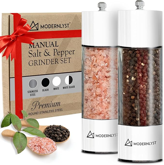 Manual Salt and Pepper Grinder Set of 2 | Large Round Shakers | 7.5 Inch by Modernlyst