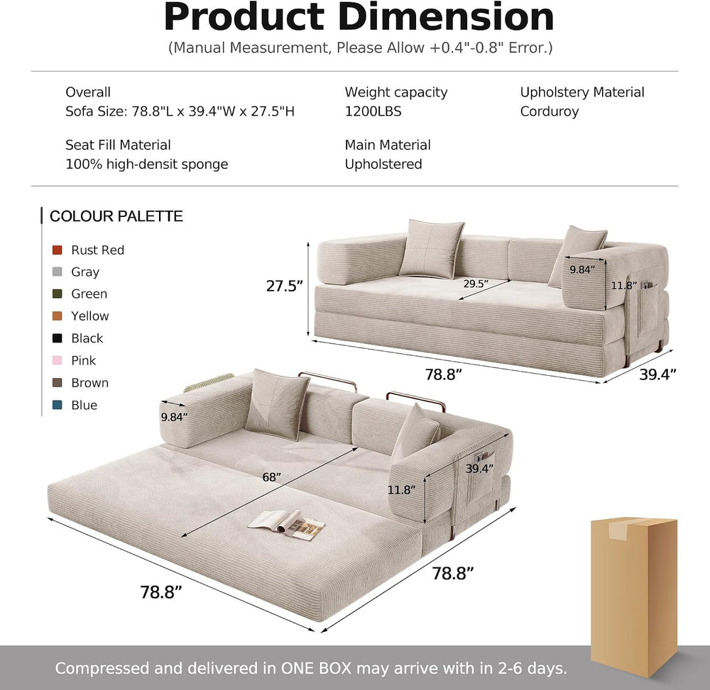 MoonSpeak 78.8'' Futon Sofa Bed, Boneless Couches for Living Room