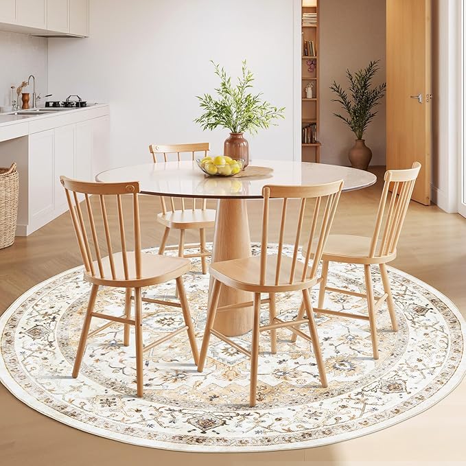 AMADA HOMEFURNISHING Round 5ft Area Rugs, Low-Profile Washable Rug - Image 2