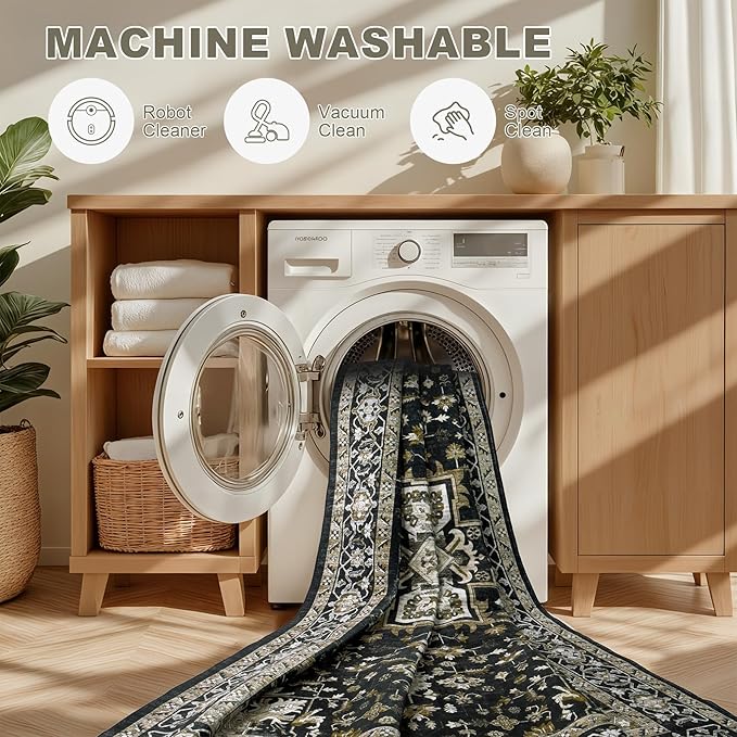 Area Rugs 10x12 Living Room Rug: Washable Rug Soft Vintage Boho Medallion - Image 6