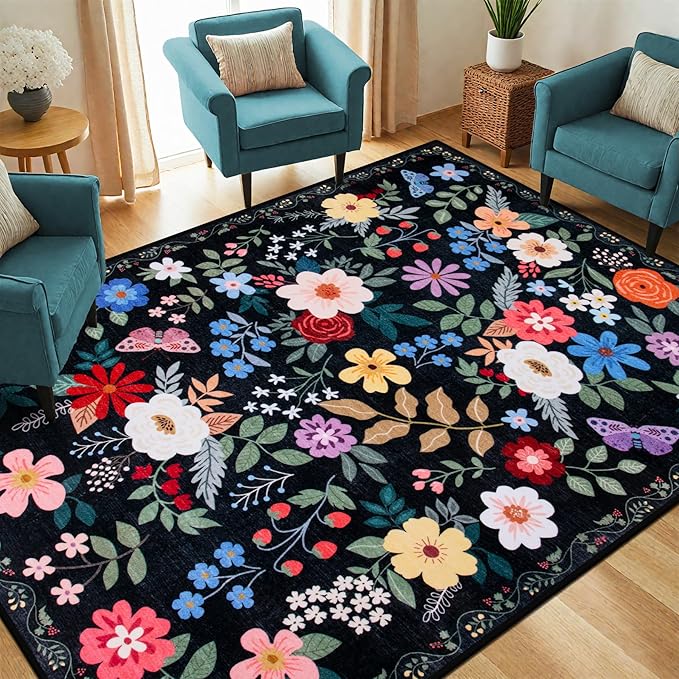 6x9 Area Rugs for Living Room: Floral Washable Rug Vintage Large Soft Boho - Image 2