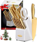 Marco Almond® Gold Knife Set, Knife Block Set MA21, Titanium Coated 14 Pieces by MarcoAlmond