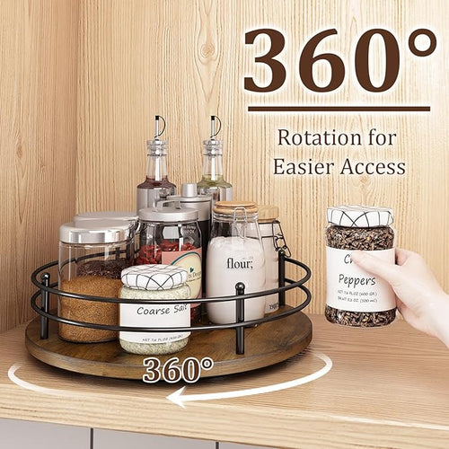 12" Lazy Susan Turntable Organizer, Round Wooden Lazy Susan Organization and - Image 2