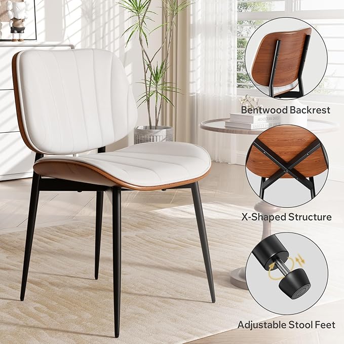 Dining Chair, Mid Century Modern Dining Room Chairs, Upholstered Faux Leather...