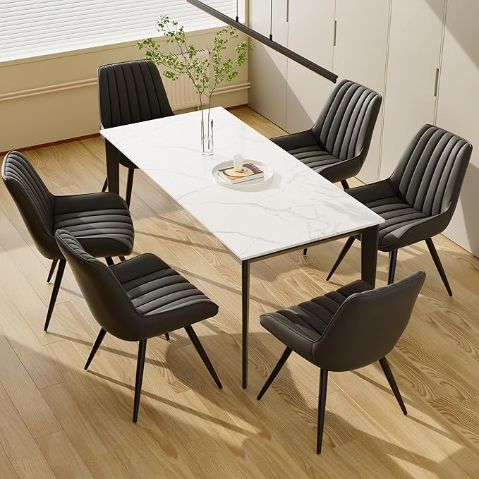 Mid Century Modern Dining Chairs Set of 6, Soft Cushion Upholstered Fabric Ki...