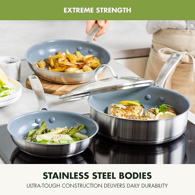 GreenPan Treviso 10 Piece Cookware Set, Non-Toxic PFAS-Free Stainless Steel - Image 8